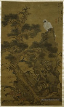  encre - pin arbre blanc faucon et Roche 1664 vieux Chine encre
